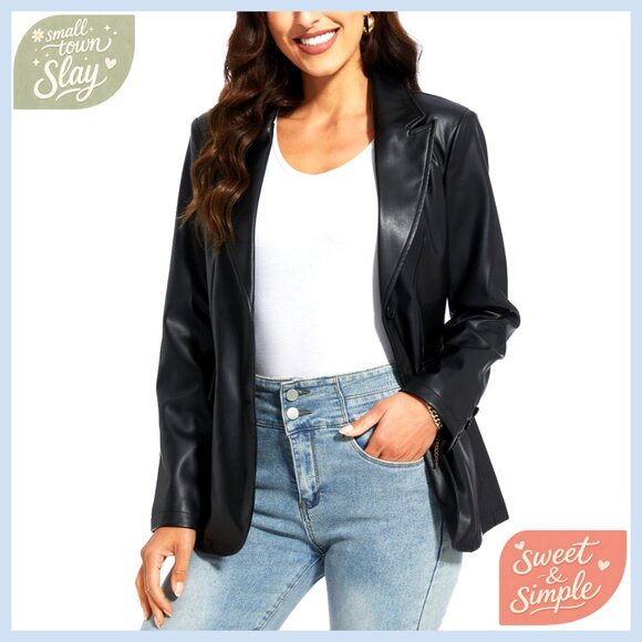 Oversized Vegan Leather Moto Blazer Jacket Tailored Fit